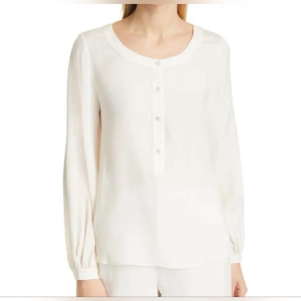 Nili Lotan Kelly Silk Structured Long Sleeve Blouse Size L Classic Designer Boho - Picture 2 of 13